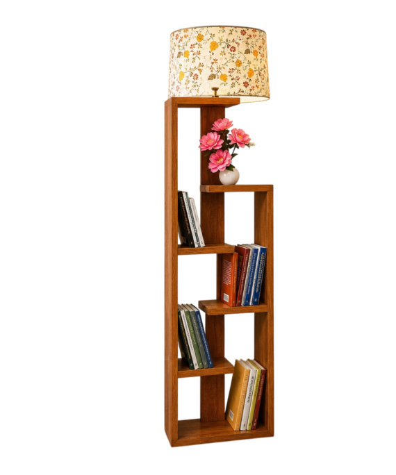 Bookshelf Corner Lamp with Floral Shade
