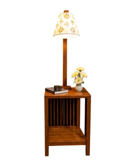 Wooden Table Lamp with Side Table